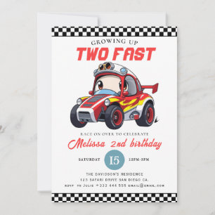 Two Fast Race Car Boy 2nd Birthday Party Invitation