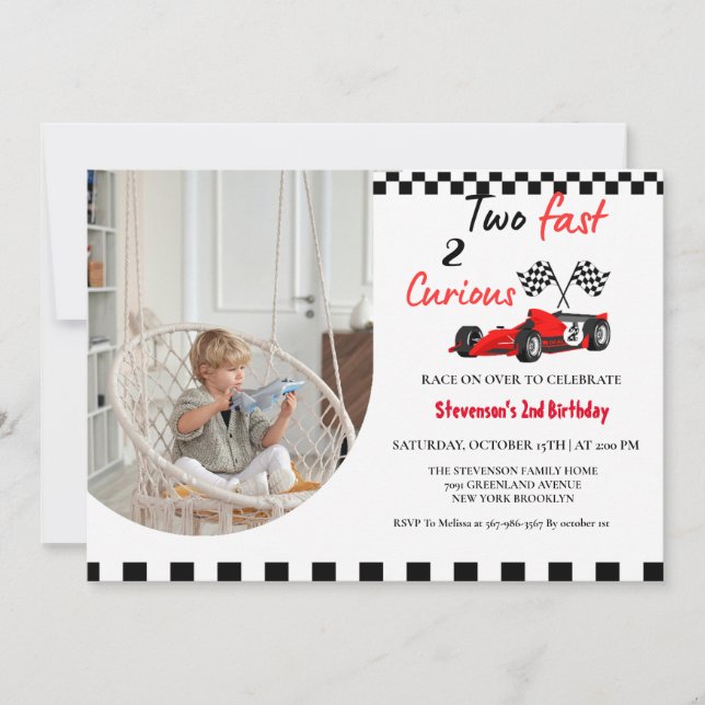 Two Fast Race Car Boy 2nd Birthday Party Invitation (Front)