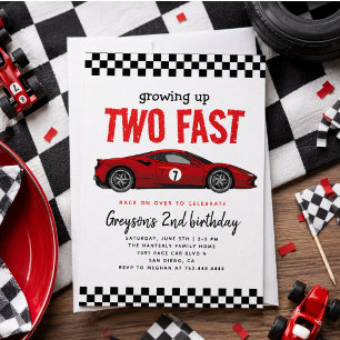 Two Fast Race Car Boy 2nd Birthday Party Invitation