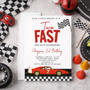 Two Fast Race Car Boy 2nd Birthday Party Invitation