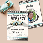 Two Fast Race Car Boy 2nd Birthday Party Invitation<br><div class="desc">Our Two Fast Race Car Boy 2nd Birthday Party Invitation is the perfect way to set the tone for your little one's big day. The vintage car race theme is sure to delight any car-loving kiddo, and the soft blue and beige colour scheme is perfect for a little boy's party....</div>
