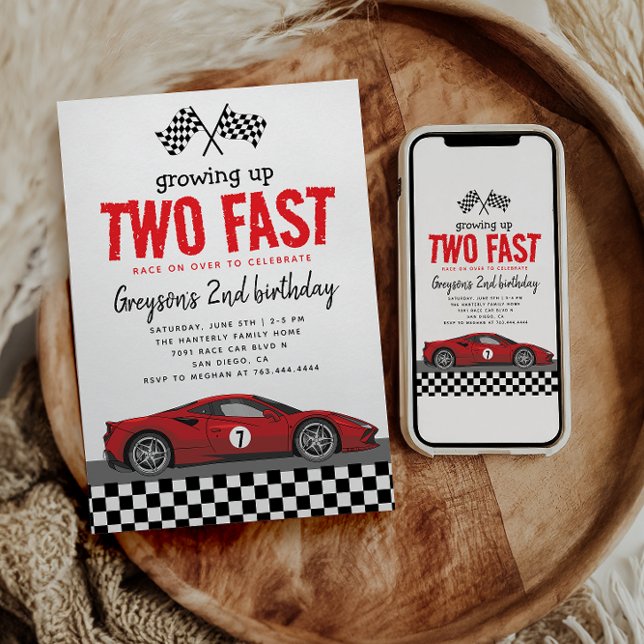 Two Fast Race Car Boy 2nd Birthday Party Invitation (Creator Uploaded)