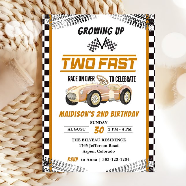 Two Fast Race Car Boy 2nd Birthday Party  Invitation (Creator Uploaded)