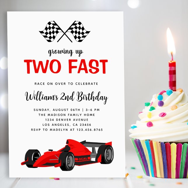 Two Fast Race Car Boy 2nd Birthday Party Invitation (Two Fast Race Car Boy 2nd Birthday Party Invitation
)