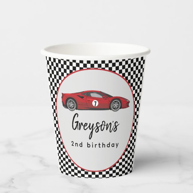 Two Fast Race Car Boy 2nd Birthday Party Paper Cups (Front)