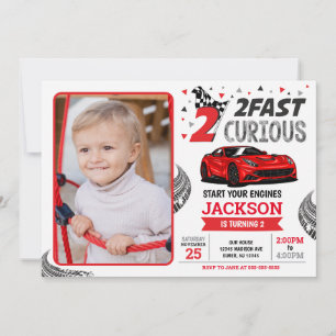 Two Fast Race Car Boy 2nd Birthday Party Photo Invitation