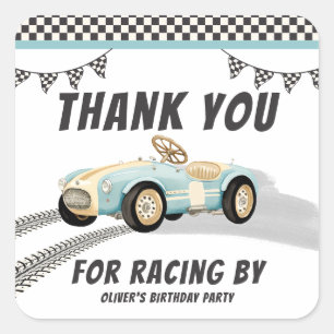 Two Fast Race Car Boy 2nd Birthday Party Thank You Square Sticker