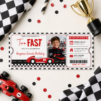 Two Fast Race Car Boy 2nd Birthday Party Ticket Invitation