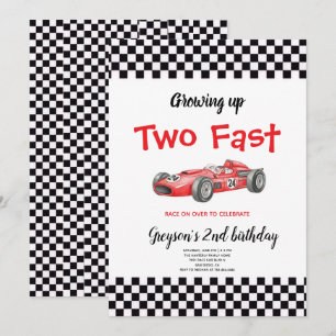 Two Fast Race Car Boy 2nd Birthday Red Party Invitation