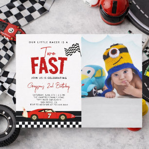 Two Fast Race Car Boy Photo 2nd Birthday Party Invitation