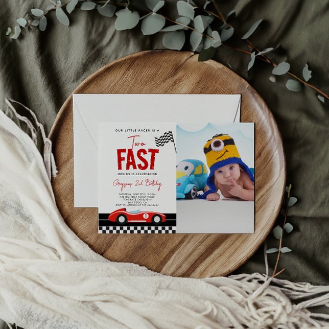 Two Fast Race Car Boy Photo 2nd Birthday Party Invitation (Creator Uploaded)