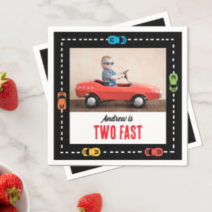 Two Fast Race Car Boys Birthday Photo Napkin