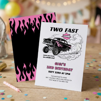 Two Fast Race Car Gasser Girl's 2nd Birthday 🏁 Invitation