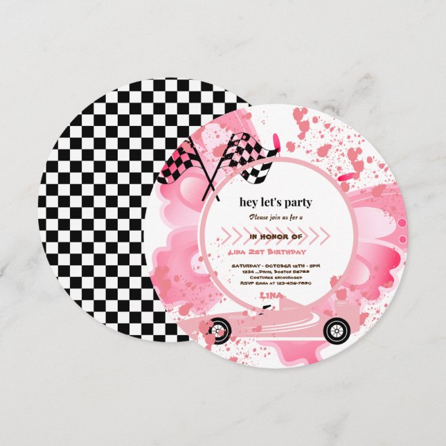Two Fast Race Car girls  2nd Birthday Party  Invit Invitation (Front/Back)