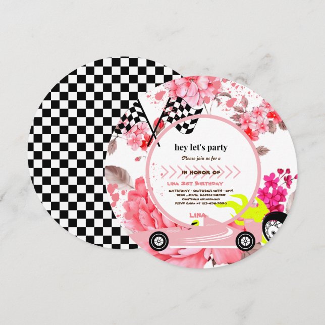 Two Fast Race Car girls  2nd Birthday Party  Invit Invitation (Front/Back)