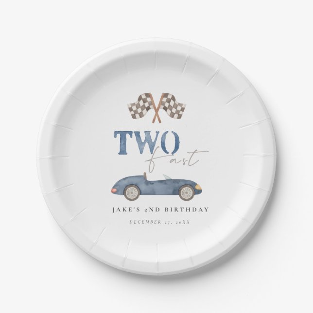 TWO FAST Race Car  Paper Plate (Front)