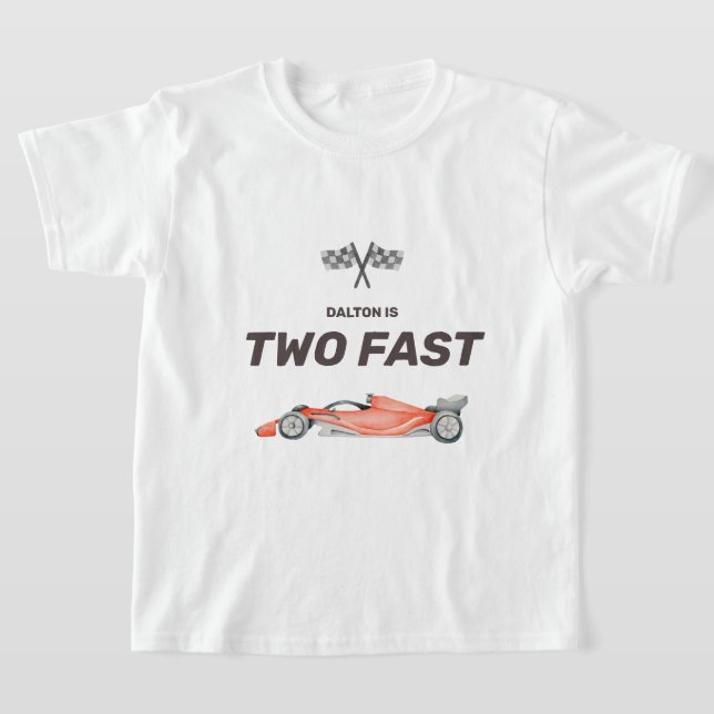 Two Fast Race Car Second Birthday T-Shirt (Laydown)