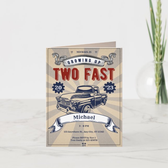 Two Fast Race Car Second Birthday Theme Boy Invitation (Front)