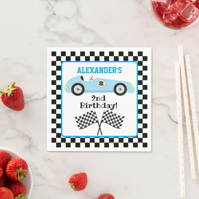 Two Fast Racecar Blue Racing Boy Birthday Napkin (Insitu)