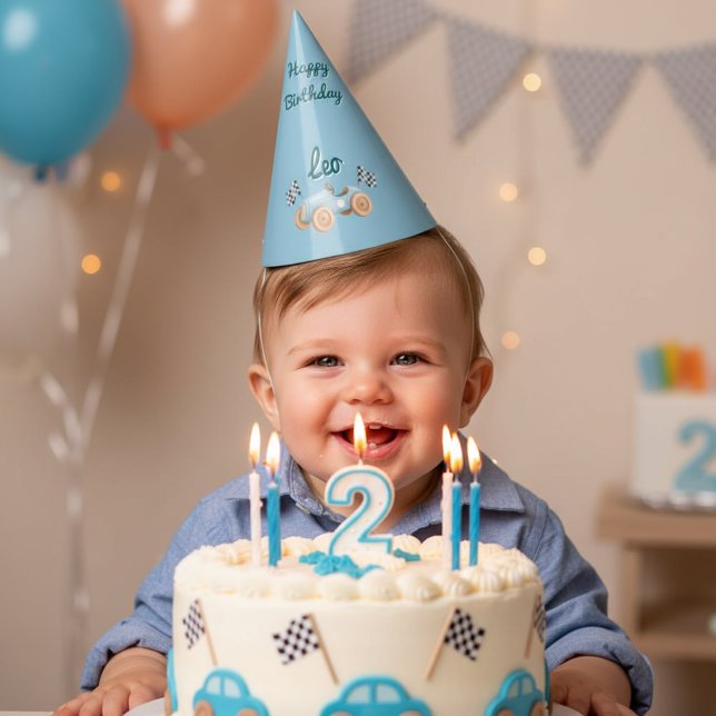 Two Fast Racing Car Boy 2nd Birthday Personalized  Party Hat (Creator Uploaded)
