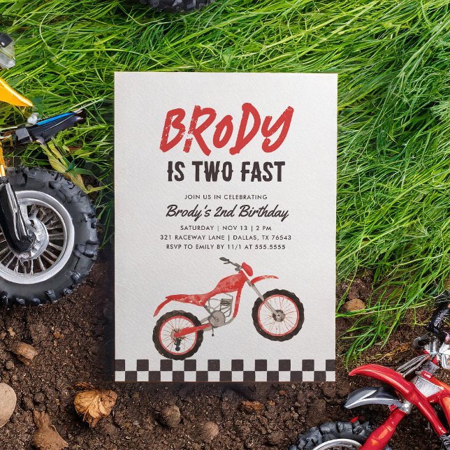 Two Fast Red Dirt Bike Boy 2nd Birthday Invitation (Creator Uploaded)