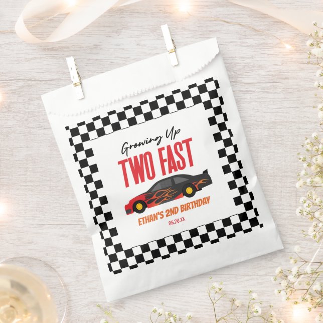 Two Fast Red Flame Race Car 2nd Birthday Party Favour Bags (Clipped)