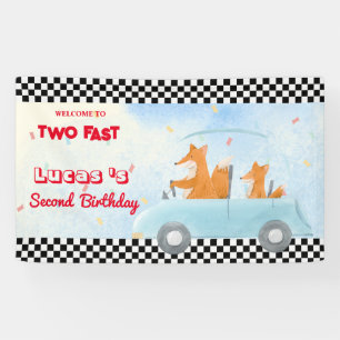 Two Fast Red Fox Race Car 2nd HBD Party Banner