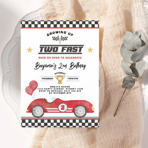 Two Fast Red Race Car 2nd Birthday Invitation