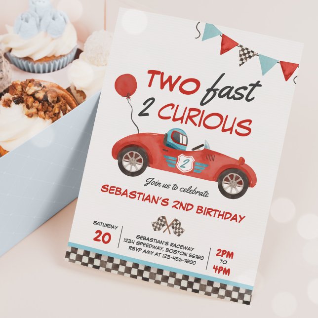Two Fast Red Race Car 2nd Birthday Party Invitation (Creator Uploaded)