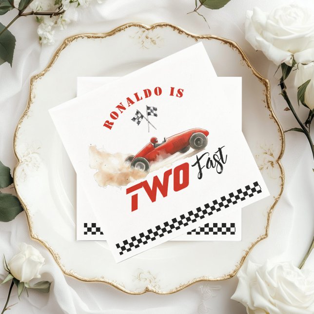 Two Fast Red race car 2nd Photo Birthday Napkin (Creator Uploaded)