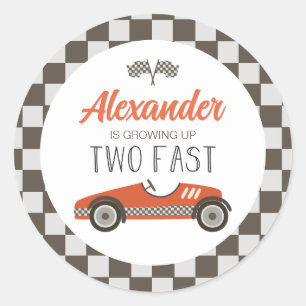 Two Fast red Race Car Birthday Classic Round Sticker