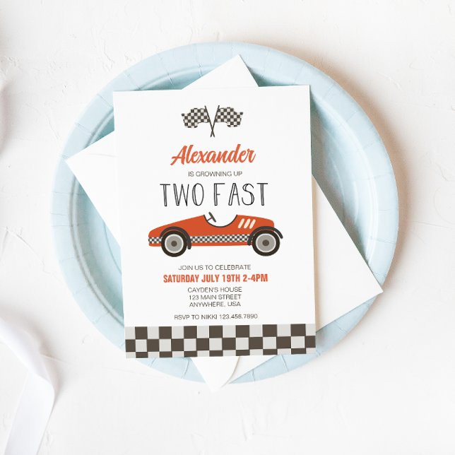 Two Fast Red Race Car Birthday Invitation (Creator Uploaded)