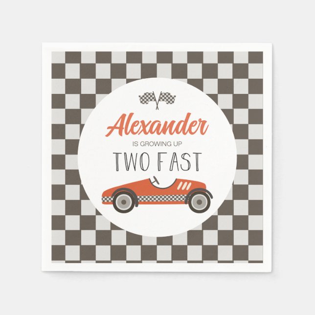 Two Fast red Race Car Birthday Napkin (Front)