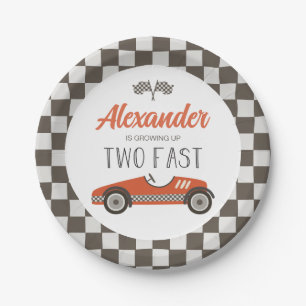 Two Fast red Race Car Birthday Paper Plates
