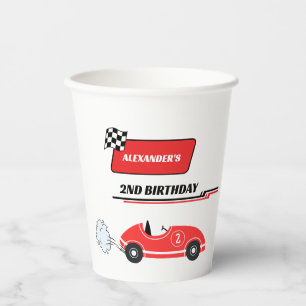 Two fast red race car boy 1st birthday  paper cups