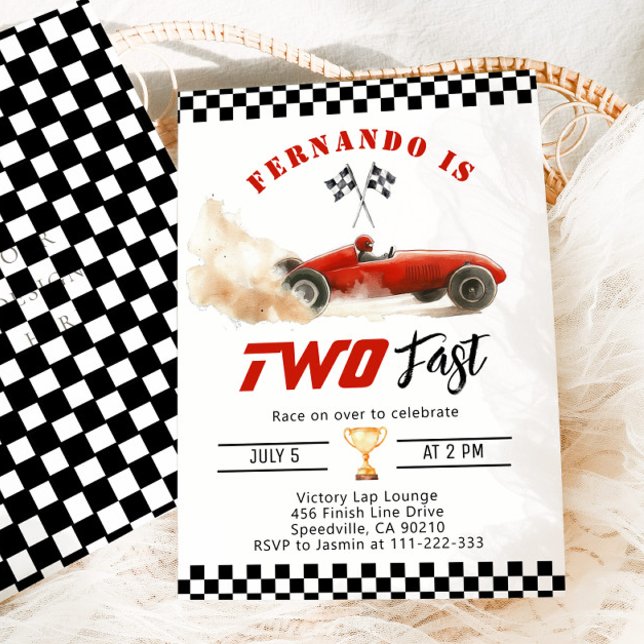 Two Fast Red race car Boy 2nd Birthday Invitation (Creator Uploaded)