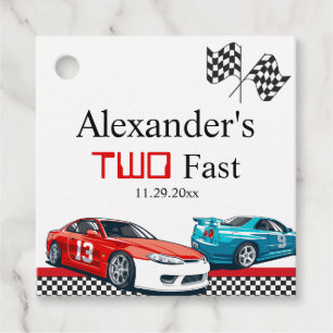 Two Fast Red Race Car Favour Tags