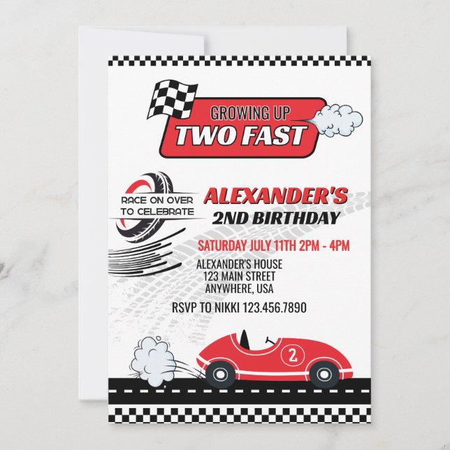Two Fast red race car kids birthday  Invitation (Front)