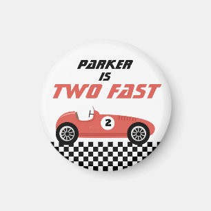 Two Fast Red Race Car Racing Birthday Party Magnet