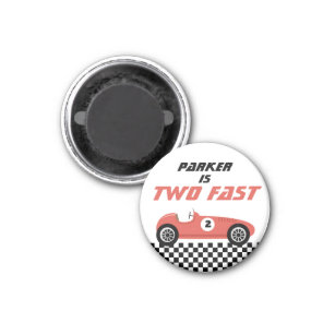 Two Fast Red Race Car Racing Birthday Party Magnet