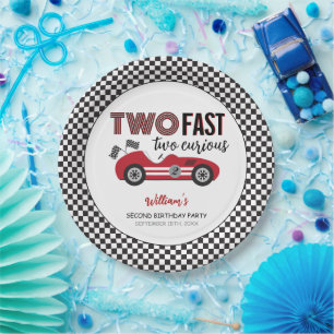Two Fast Red Race Car Second Birthday  Paper Plate