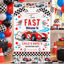Two Fast Red Vintage Race Car 2nd Birthday