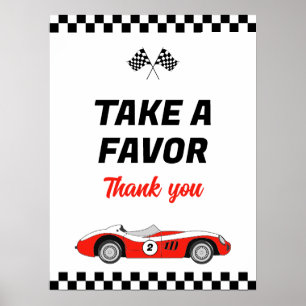 Two Fast Red Vintage Race Car Birthday Favour Poster
