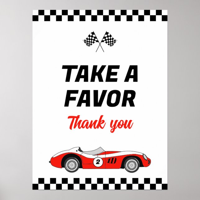 Two Fast Red Vintage Race Car Birthday Favour Poster (Front)