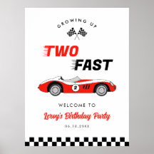 Two Fast Red Vintage Race Car Birthday Welcome