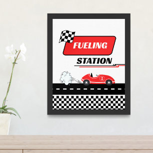 Two fast retro red race car boy birthday FUELING Poster
