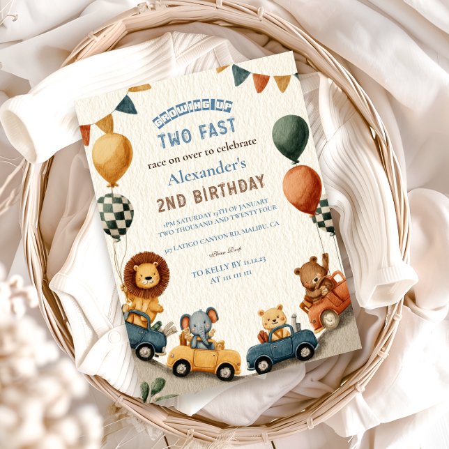Two Fast Safari Animals 2nd Birthday Invitation (Creator Uploaded)