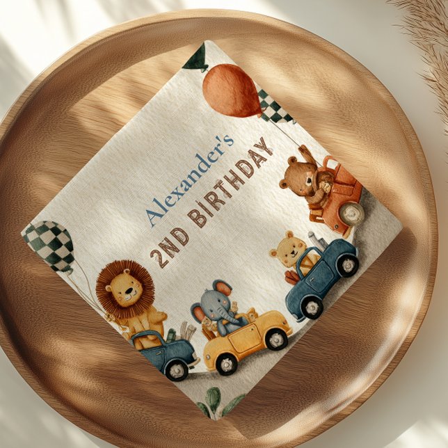 Two Fast Safari Animals 2nd Birthday Napkin (Creator Uploaded)