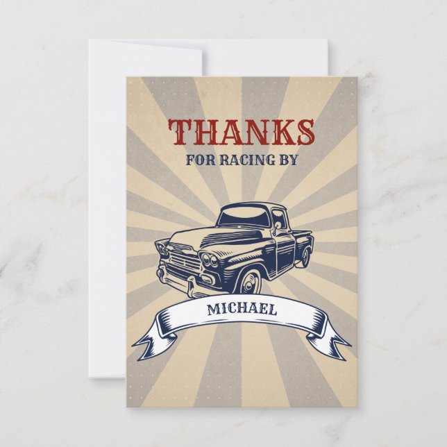 TWO Fast Second Birthday Theme Boy Cars Thank You Card (Front)