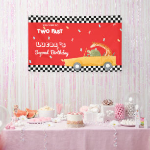 Two Fast turtle Giraffe Race Car 2nd HBD Party Banner